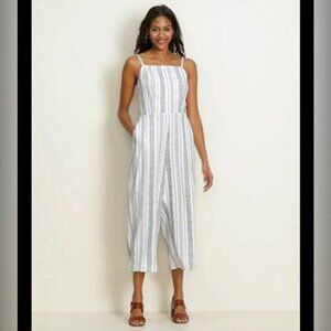 Linen-Blend Geometric-Stripe Sleeveless Jumpsuit -Size Small
